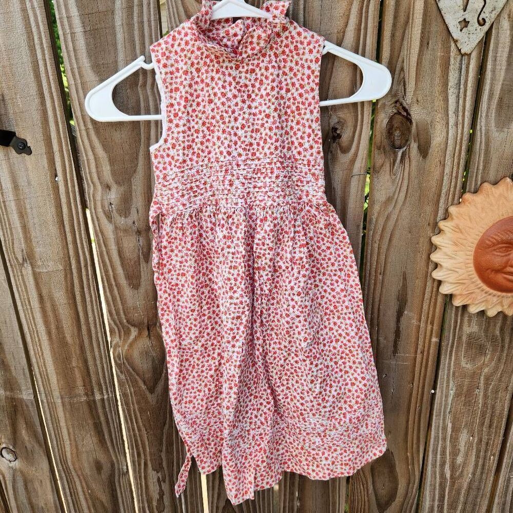 Laura Ashley Red Floral Posey Smocked Waist Sleeveless Button Back Girls size 6